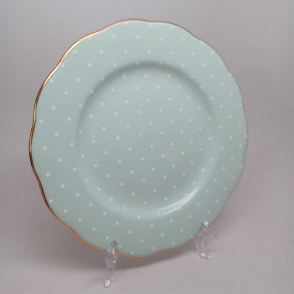 Royal Albert Polka Rose 1930s Salad Plate 8" Mint Green Gold Trim Bone China - Picture 6 of 12